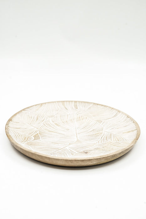 Decorative plate round mango wood "Monstera" large 25x25x2.5cm