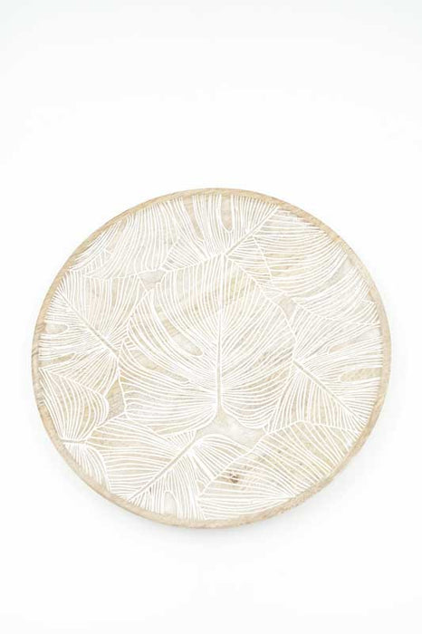 Decorative plate round mango wood "Monstera" large 25x25x2.5cm