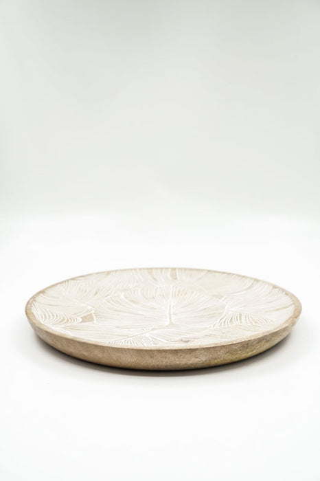 Decorative plate round mango wood "Monstera" large 25x25x2.5cm