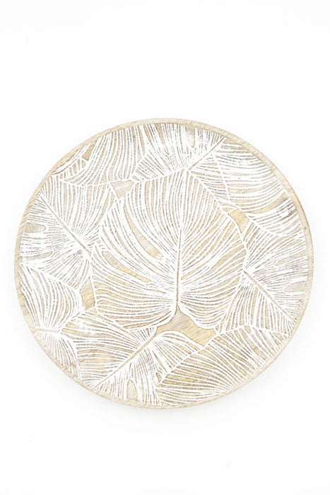 Plateau décoratif rond en manguier "Monstera" moyen 20x20x2.5cm