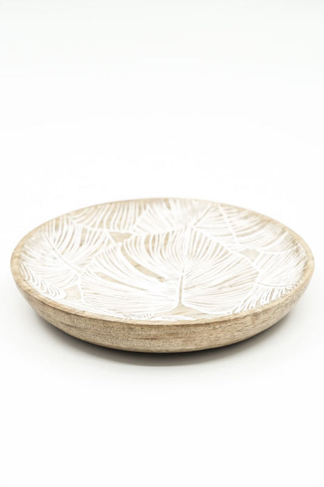 Decorative Plate Round Mango Wood "Monstera" Small 15x15x2.5cm