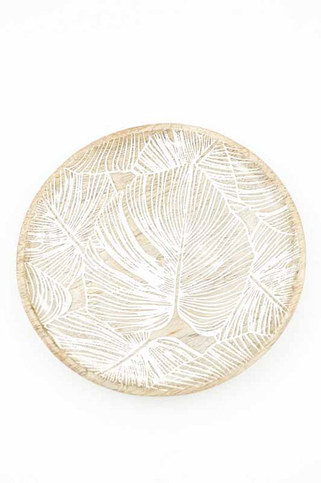 Decorative Plate Round Mango Wood "Monstera" Small 15x15x2.5cm