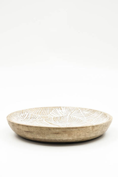 Decorative Plate Round Mango Wood "Monstera" Small 15x15x2.5cm
