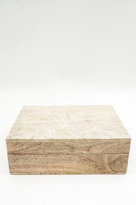 Boîte en bois de manguier "Monstera" grande 25x17.75x9cm