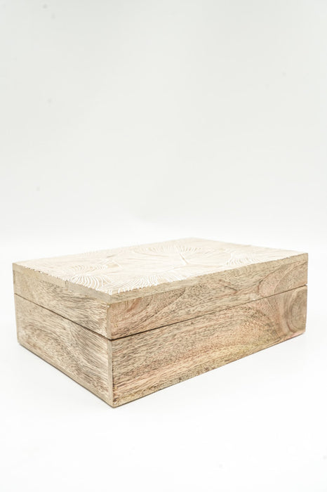 Boîte en bois de manguier "Monstera" grande 25x17.75x9cm