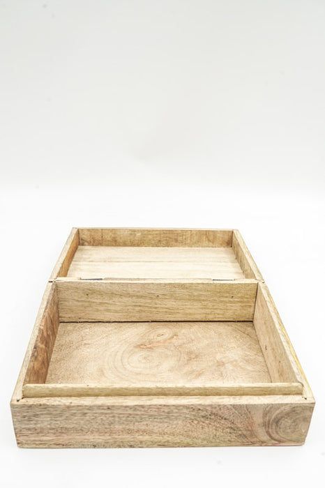Boîte en bois de manguier "Monstera" grande 25x17.75x9cm