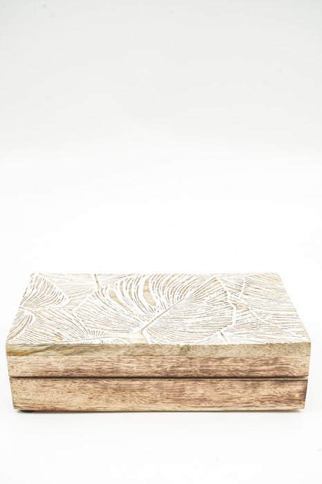 Mango Wood Box "Monstera" small 17.75x10x3.5cm