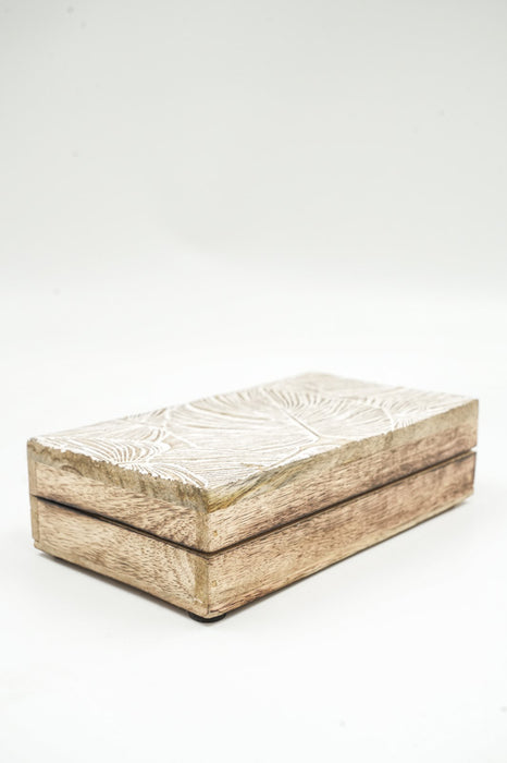 Mango Wood Box "Monstera" small 17.75x10x3.5cm