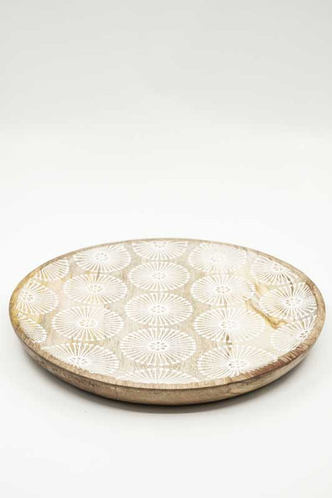 Plat décoratif rond en bois de manguier "Cottonbud" grand 25x25x2cm