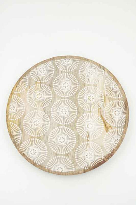Plat décoratif rond en bois de manguier "Cottonbud" grand 25x25x2cm