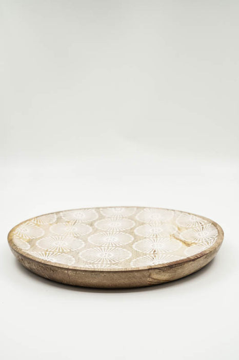 Plat décoratif rond en bois de manguier "Cottonbud" grand 25x25x2cm