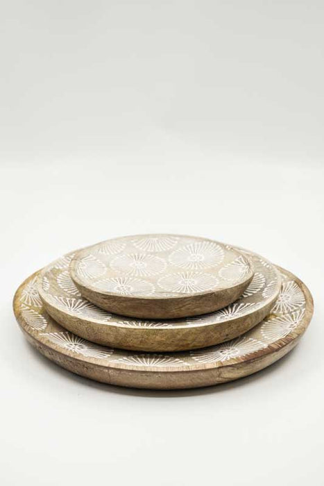 Plat décoratif rond en bois de manguier "Cottonbud" grand 25x25x2cm