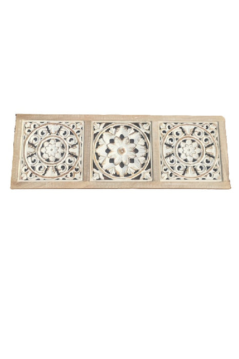 Wall Decoration 3 Panels Mango Wood with Carvings 100x35.5x3cm