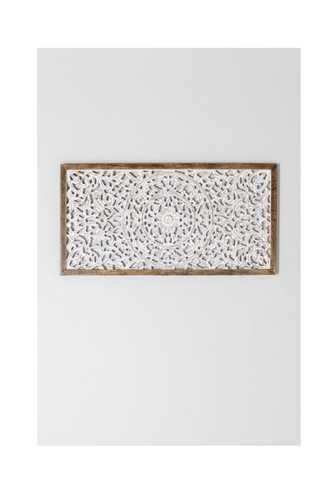 Décoration murale rectangulaire en bois de manguier avec sculptures 123x65x3.5cm
