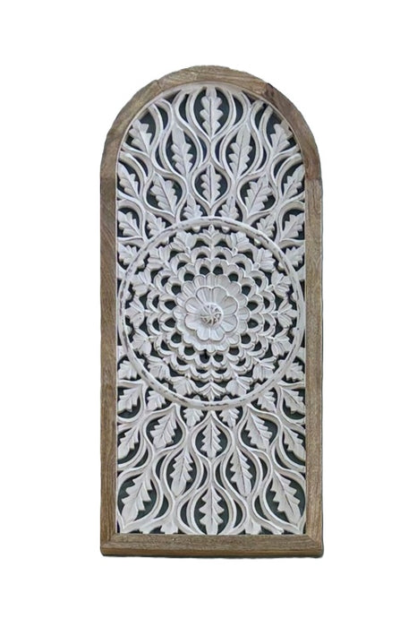 Wall decor with mandala carvings, mango wood, arched, 95x48x3cm