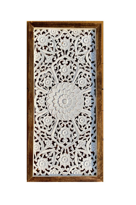 Décoration murale avec sculptures Mandala en bois de manguier rectangulaire 95x48x3cm
