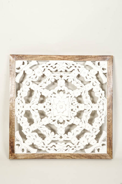Décoration murale en bois de manguier Mandala sculptures en forme de toile d'araignée 64x64x3cm