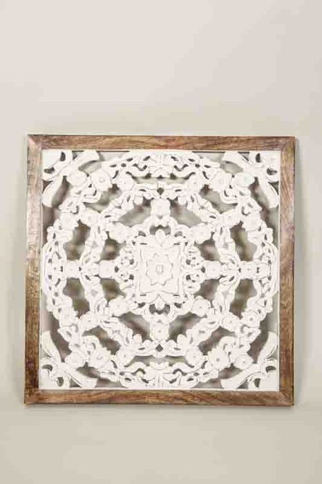 Décoration murale en bois de manguier Mandala sculptures en forme de toile d'araignée 64x64x3cm