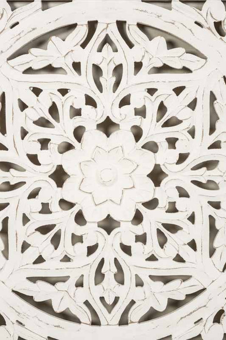 Décoration murale en bois de manguier, mandalas sculptés, motif floral 64x64x3cm