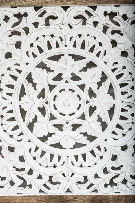 Mango wood wall decor with mandala carvings, square, 64x64x3cm
