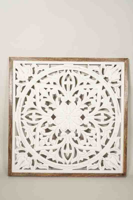 Wall decor mango wood mandala carvings circular with flower 95x95x3cm