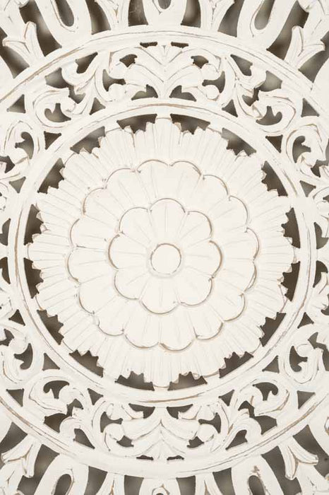 Décoration murale carrée, bois de manguier, sculptures mandala 95x95x3cm
