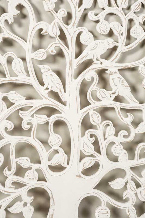 Décoration murale ronde en bois de manguier avec sculptures Arbre de Vie 95x95x3cm