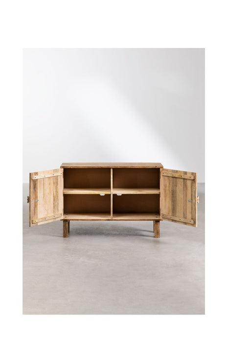 Kommode Mangoholz mit 2 Türen und Blumen-Schnitzereien 104.5x20.5x72.5cm