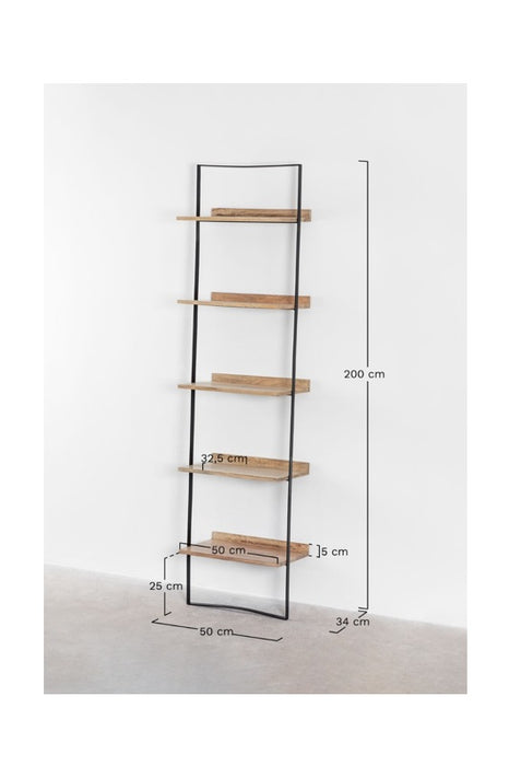 Bücherregal Eisengestell mit 5 Tablaren aus Mangoholz 51x35x199.5cm