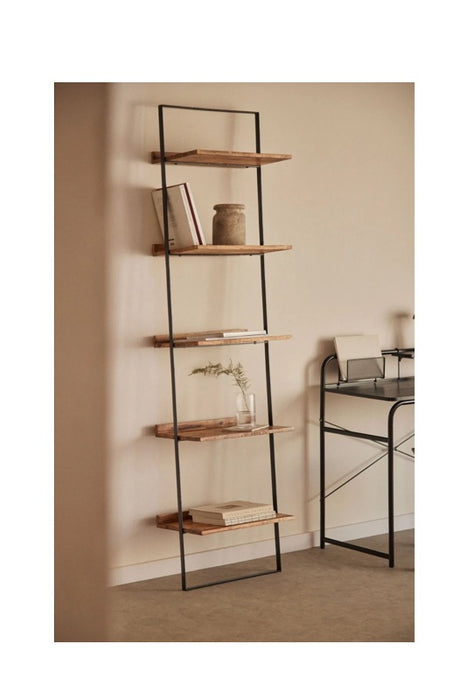 Bücherregal Eisengestell mit 5 Tablaren aus Mangoholz 51x35x199.5cm