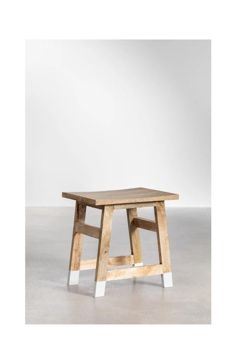 Hocker Mangoholz mit weissen Füssen 45.5x36x46.5cm