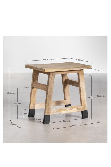 Hocker Mangoholz mit weissen Füssen 45.5x36x46.5cm