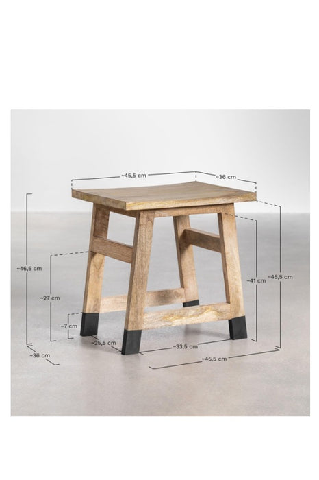 Mango Wood Stool with Black Legs 45.5x36x46.5cm