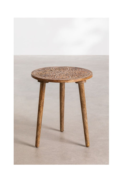 Round side table mango wood mandala carvings 40x40x47cm
