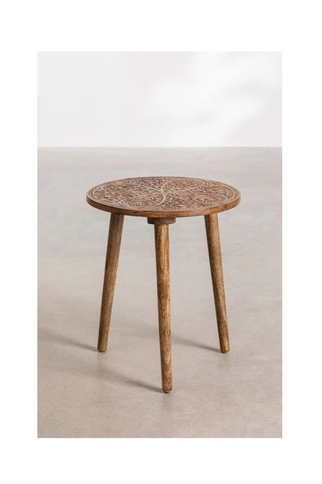 Round side table mango wood mandala carvings 40x40x47cm
