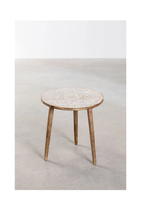 Beistelltisch rund Mangoholz Mehrab-Schnitzereien  45x45x47.5cm
