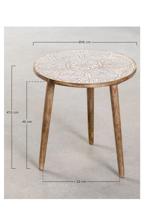 Beistelltisch rund Mangoholz Mehrab-Schnitzereien  45x45x47.5cm