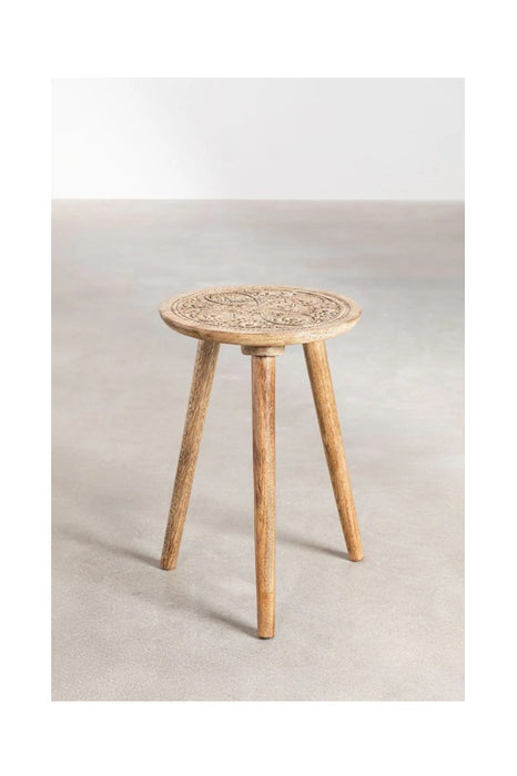 Beistelltisch rund Mangoholz Mandala-Schnitzereien  30x30x47cm