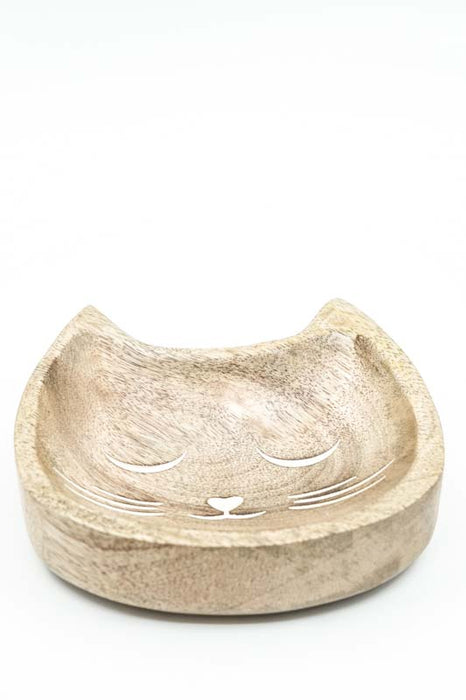 Dekoplatte Mangoholz Katzengesicht 15x14x3.5cm
