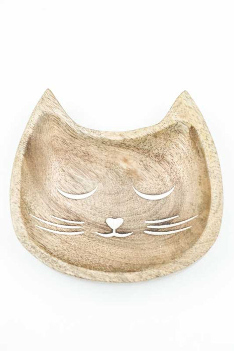 Dekoplatte Mangoholz Katzengesicht 15x14x3.5cm