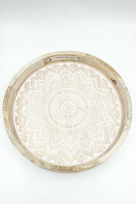 Serviertablett rund Mangoholz Mandala 35x35x5cm