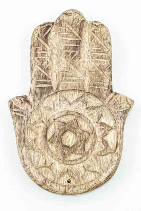 Räucherstäbchenhalter Mangoholz Hamsa 15x2x12 cm