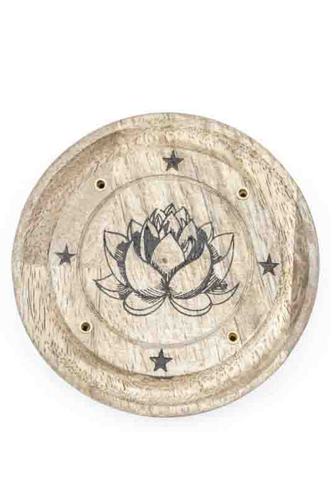Räucherstäbchenhalter Mangoholz rund Lotusblume 10 cm