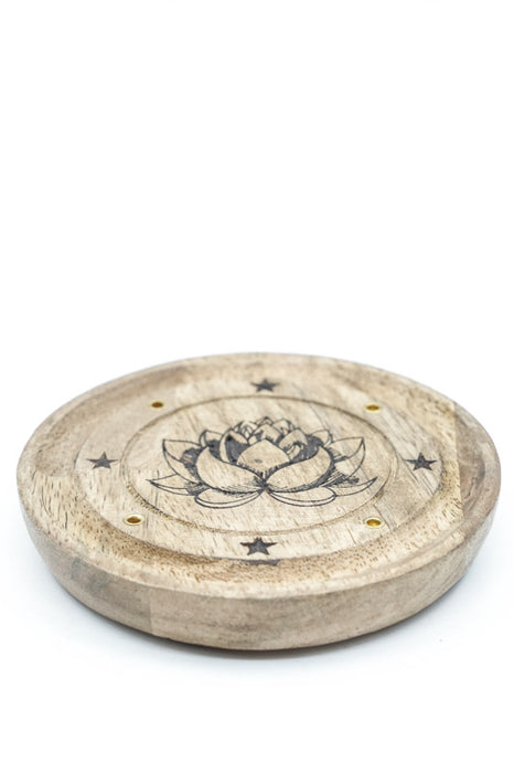 Räucherstäbchenhalter Mangoholz rund Lotusblume 10 cm