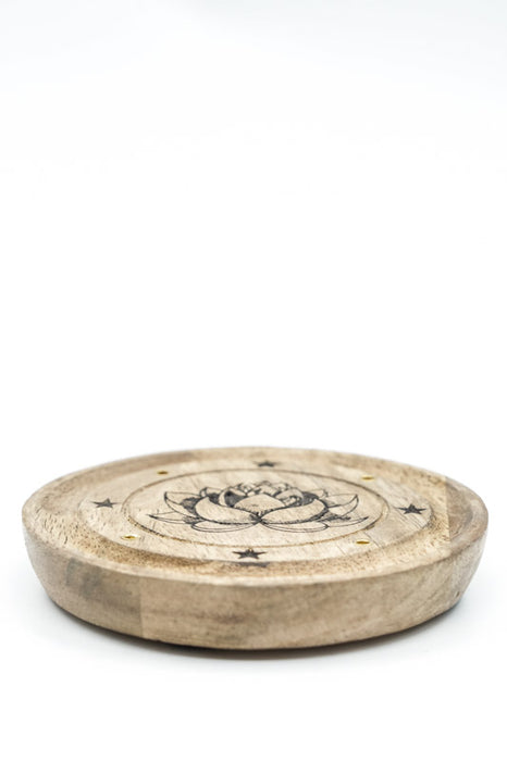 Räucherstäbchenhalter Mangoholz rund Lotusblume 10 cm