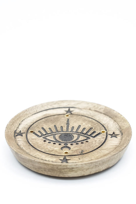 Räucherstäbchenhalter Mangoholz rund Evils Eye 10 cm