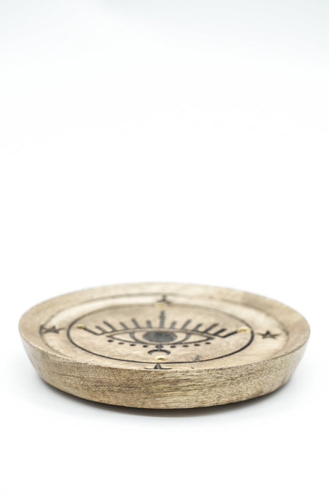 Räucherstäbchenhalter Mangoholz rund Evils Eye 10 cm