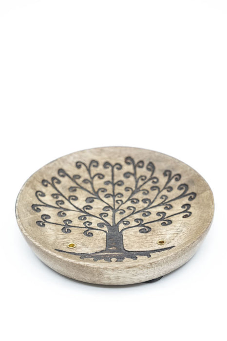 Räucherstäbchenhalter Mangoholz rund Lebensbaum 10 cm