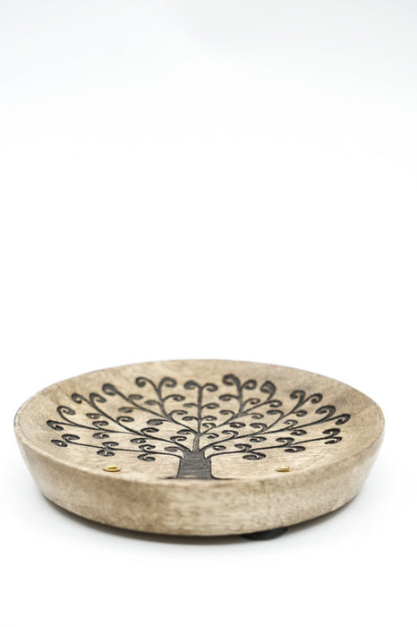 Räucherstäbchenhalter Mangoholz rund Lebensbaum 10 cm