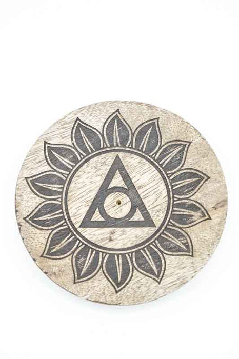 Räucherstäbchenhalter Mangoholz rund Chakra 12.5 cm